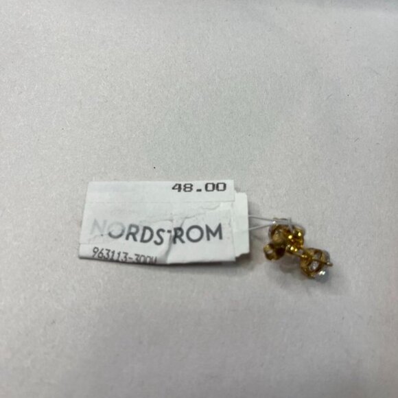 Nordstrom Gold Tone CZ Solitaire Stud Earrings Classic Round Sparkle One Size - Picture 7 of 10